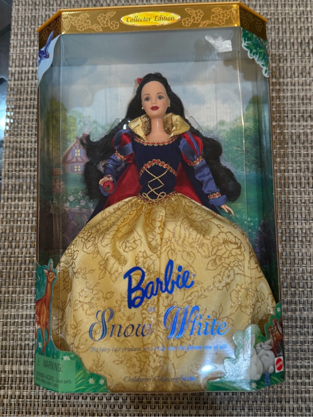 Barbie Snow White Doll – Gold, Navy & Red Storybook Backing
